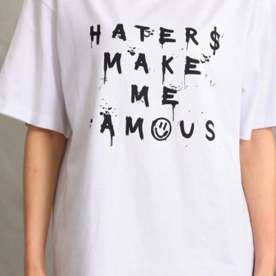 Kadın ön ve arka Baskılı Oversize Kısa kol  T-Shirt - Beyaz